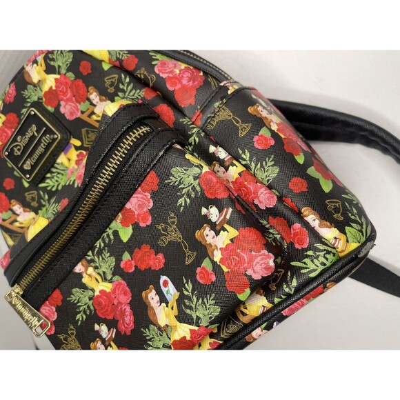 Disney Loungefly 2018 Beauty & The Beast Belle Roses Black Mini Backpack Bag - Picture 7 of 9